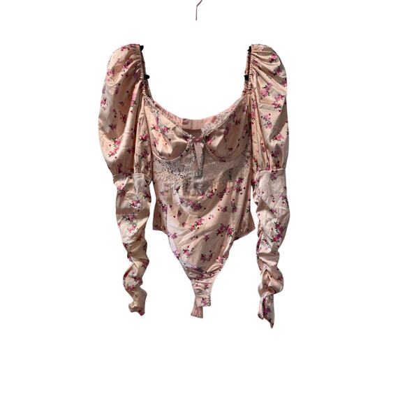 FOR LOVE & LEMONS Aster Floral Bodysuit in Peach Floral large - Picture 3 of 11